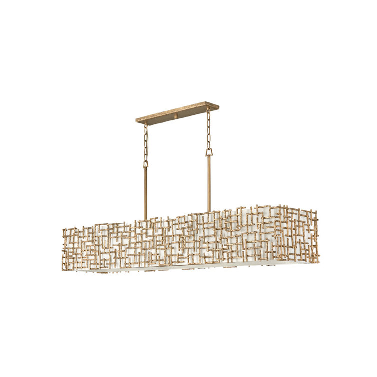 Burnished Gold 10-Light Chandelier with White Linen Shade
