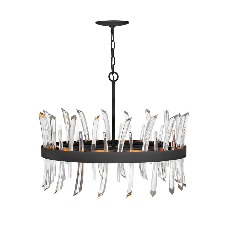 Eclat Noir 8-Light Black Crystal Wagon Wheel Chandelier