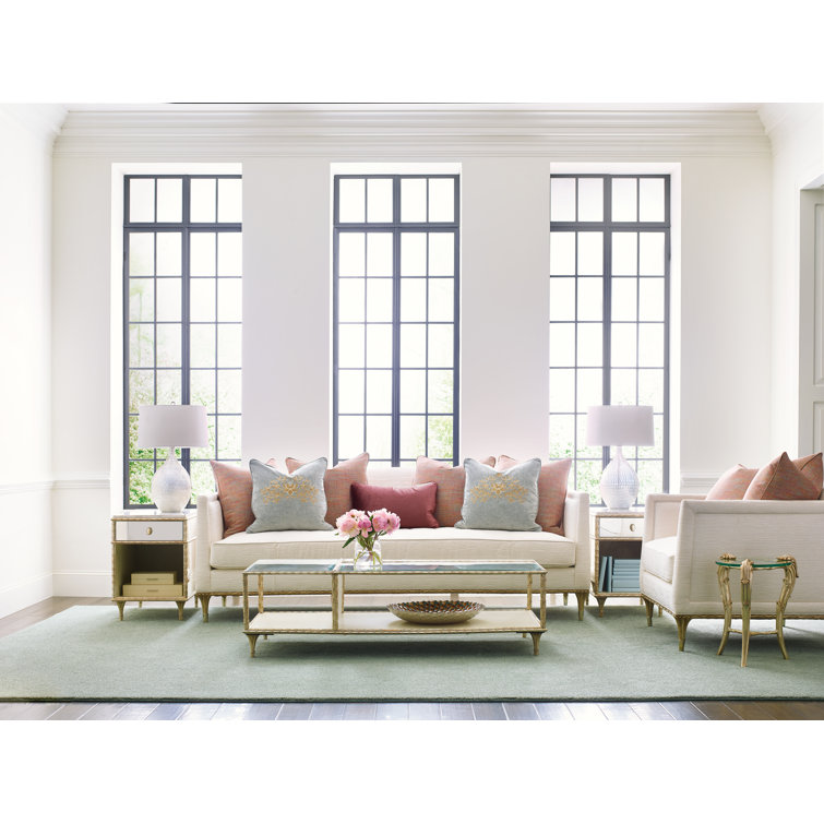 Aglow Gold & Crème Rectangular Wood-Glass Transitional Cocktail Table
