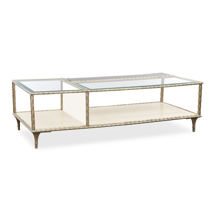 Aglow Gold & Crème Rectangular Wood-Glass Transitional Cocktail Table