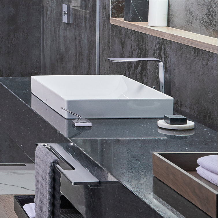 Kiwami White Ceramic Rectangular Vessel Sink with Overflow