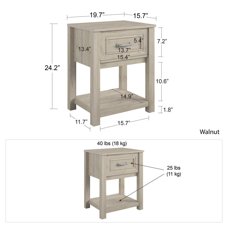 Sierra Ridge Levi Light Walnut Laminated Nightstand for Kids