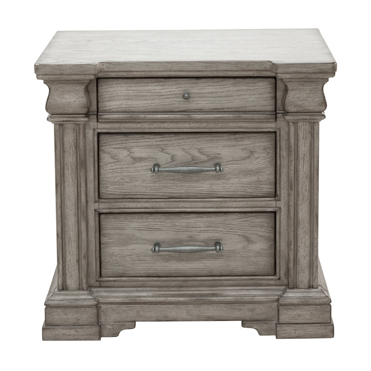 Heritage Taupe 3-Drawer Nightstand with USB Ports
