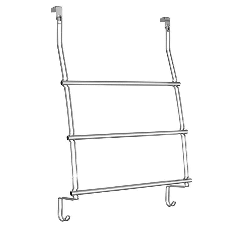 Chrome Over-the-Door Towel Rack with Storage Hooks