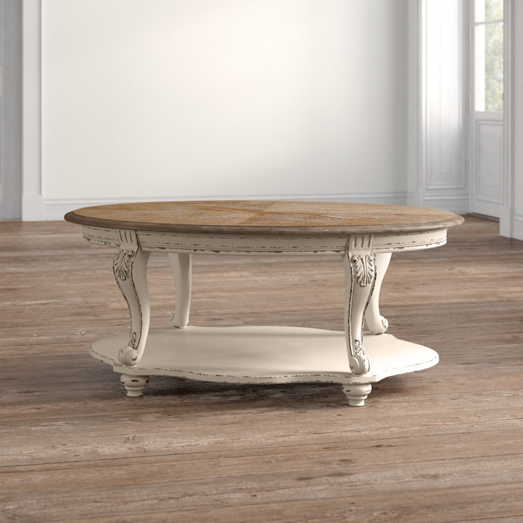 Antiqued Two-Tone Oval Wood Coffee Table with Cabriole Legs