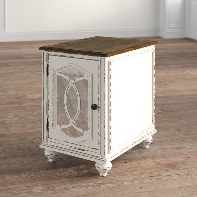 Antiqued Two-Tone Mirrored Cottage End Table with Storage