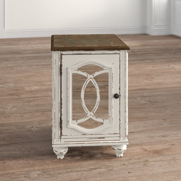 Antiqued Two-Tone Mirrored Cottage End Table with Storage