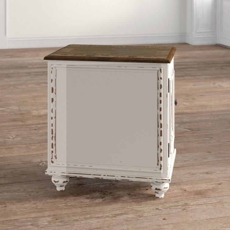 Antiqued Two-Tone Mirrored Cottage End Table with Storage