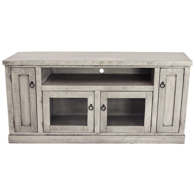 Rustic White Solid Wood TV Stand with Cabinet