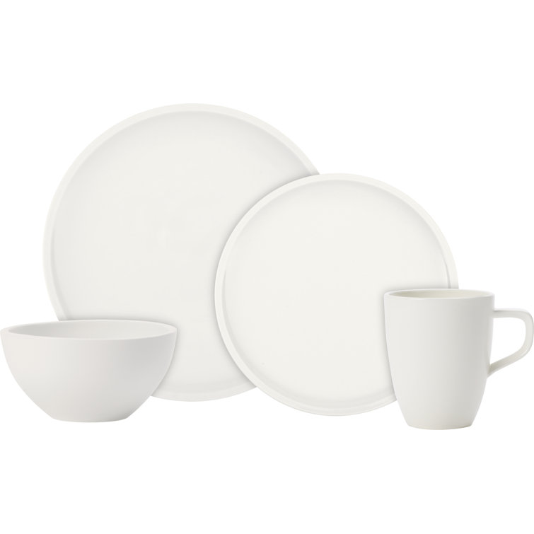 White Porcelain 4-Piece Dinnerware Set, Service for 1