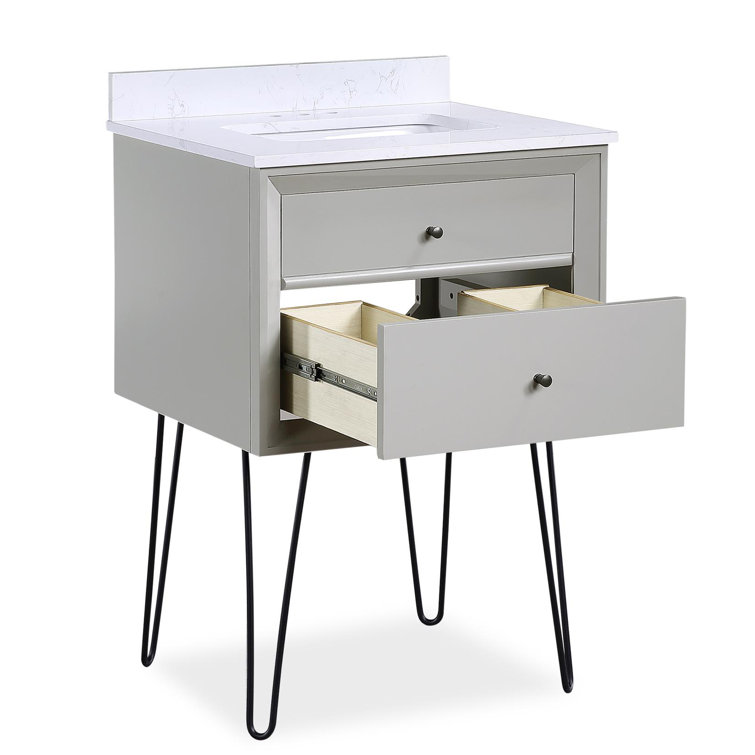 Midcentury Modern Tribecca 24" Wall-Mounted Vanity in Matte Gray
