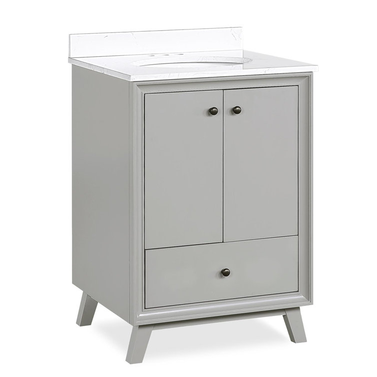 Gray Ceramic Oval Sink Freestanding Bathroom Vanity with Granite Top