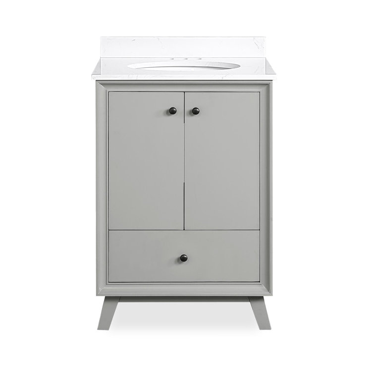 Gray Ceramic Oval Sink Freestanding Bathroom Vanity with Granite Top