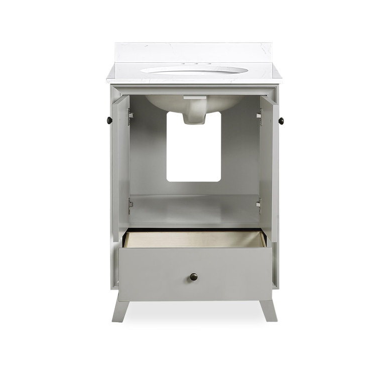 Gray Ceramic Oval Sink Freestanding Bathroom Vanity with Granite Top