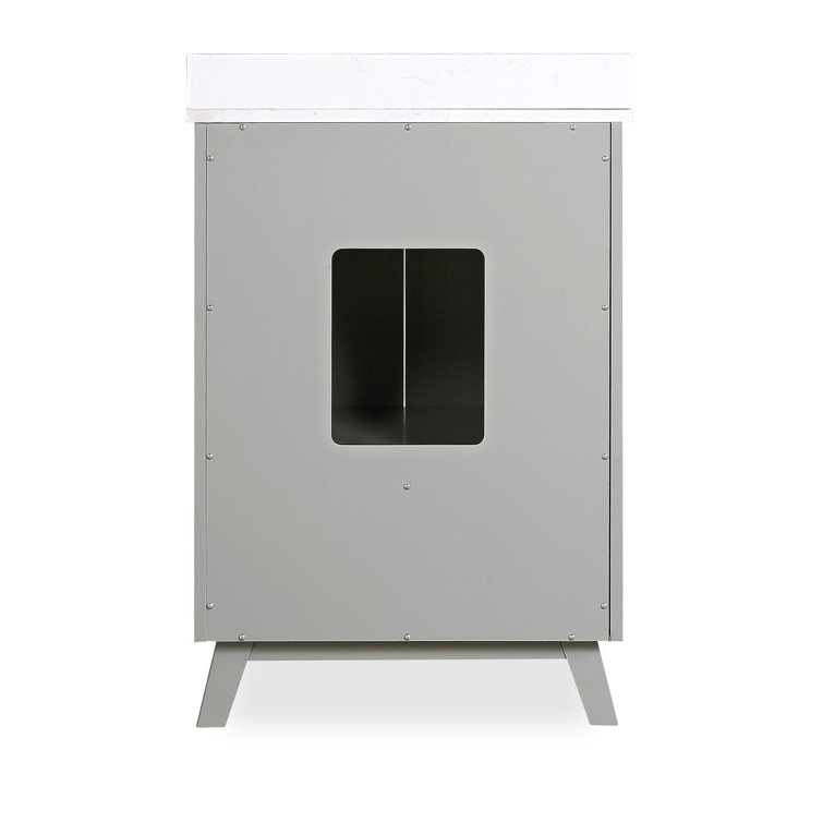Gray Ceramic Oval Sink Freestanding Bathroom Vanity with Granite Top