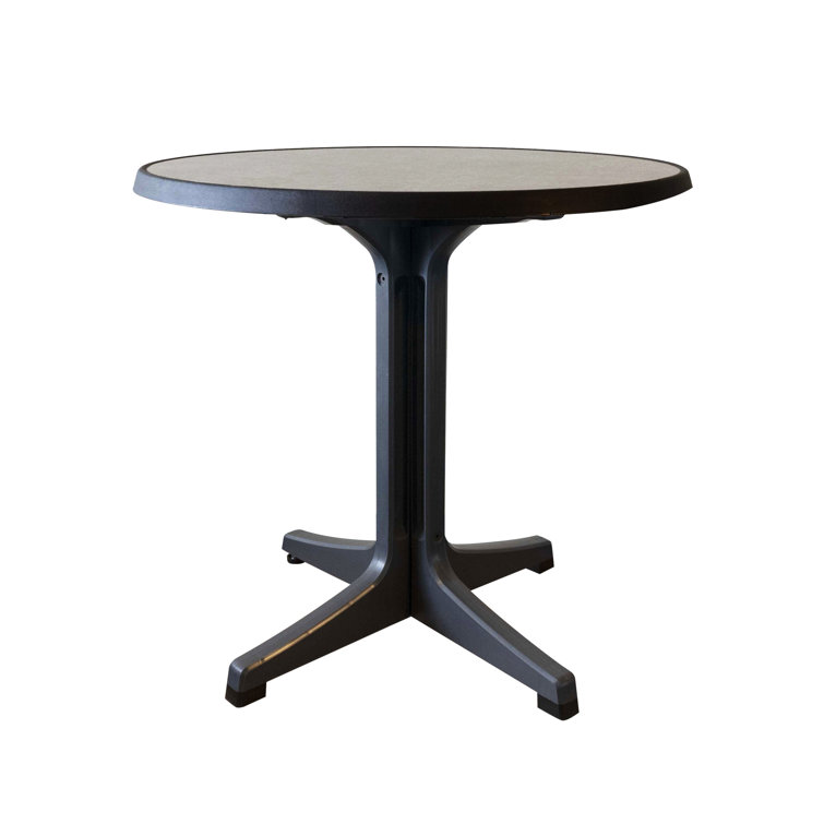 Omega 34" Round Black Resin Table with Metal Brushed Top