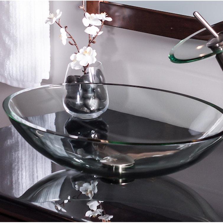 Clear Oval Glass Above-Counter Vessel Sink