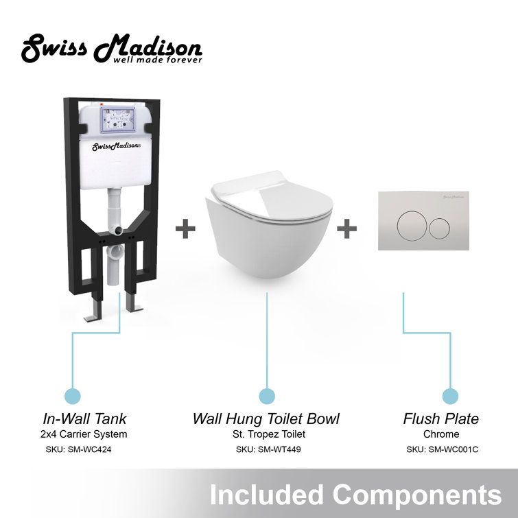 White Wall-Mounted Dual Flush Elongated Toilet