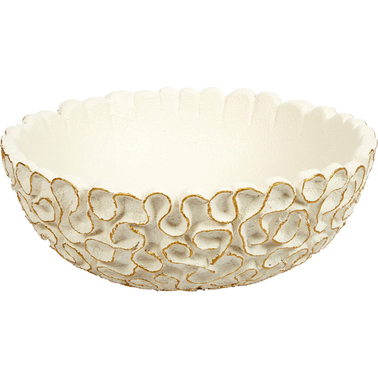 22'' White and Gold Abstract Resin Decorative Bowl