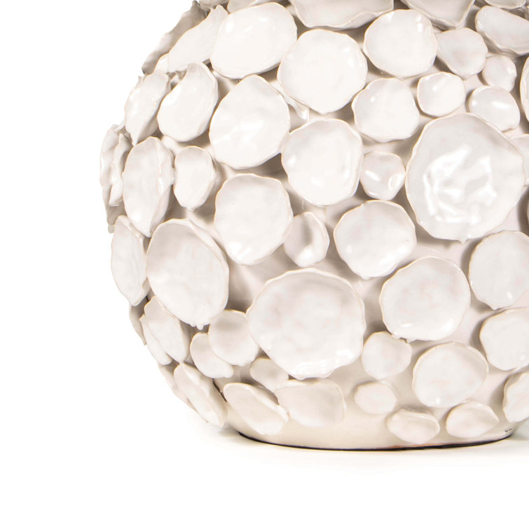 Lucia White Linen Table Lamp with Polished Nickel Accents