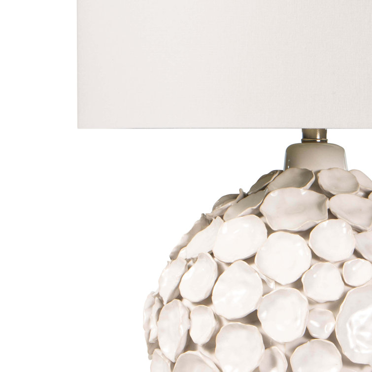 Lucia White Linen Table Lamp with Polished Nickel Accents
