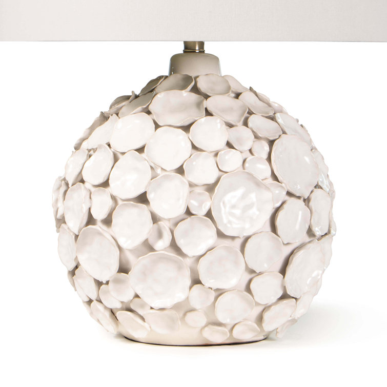 Lucia White Linen Table Lamp with Polished Nickel Accents