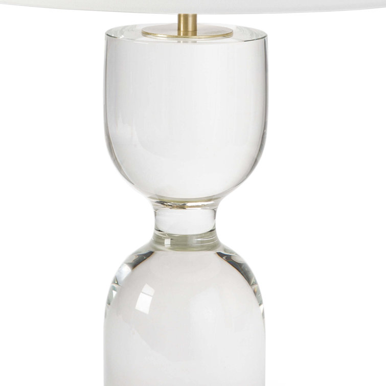 Clear Crystal Hourglass Table Lamp with White Linen Shade