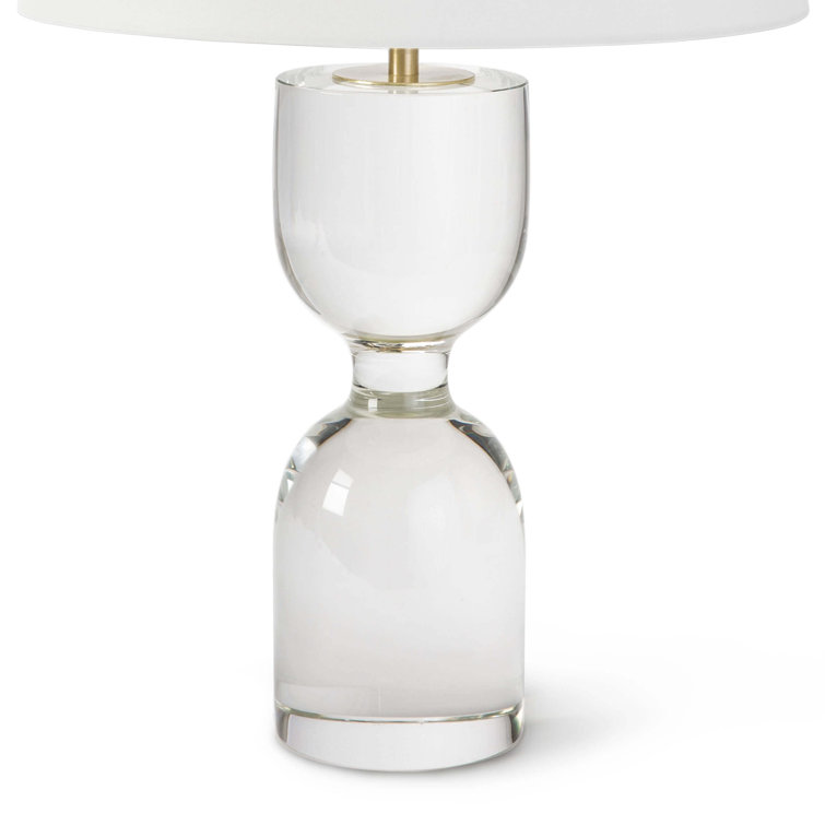 Clear Crystal Hourglass Table Lamp with White Linen Shade