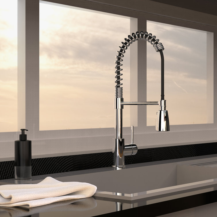 Polished Chrome Single Handle Pull-Down Kitchen Faucet with Spray