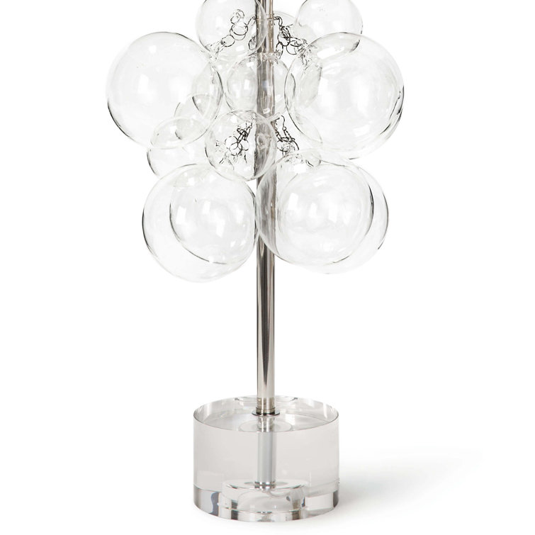 Clear Glass Bubble Table Lamp with Linen Shade