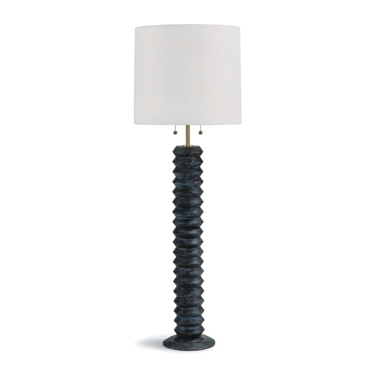 Ebony and Brass Accordion 2-Light Floor Lamp with Linen Shade