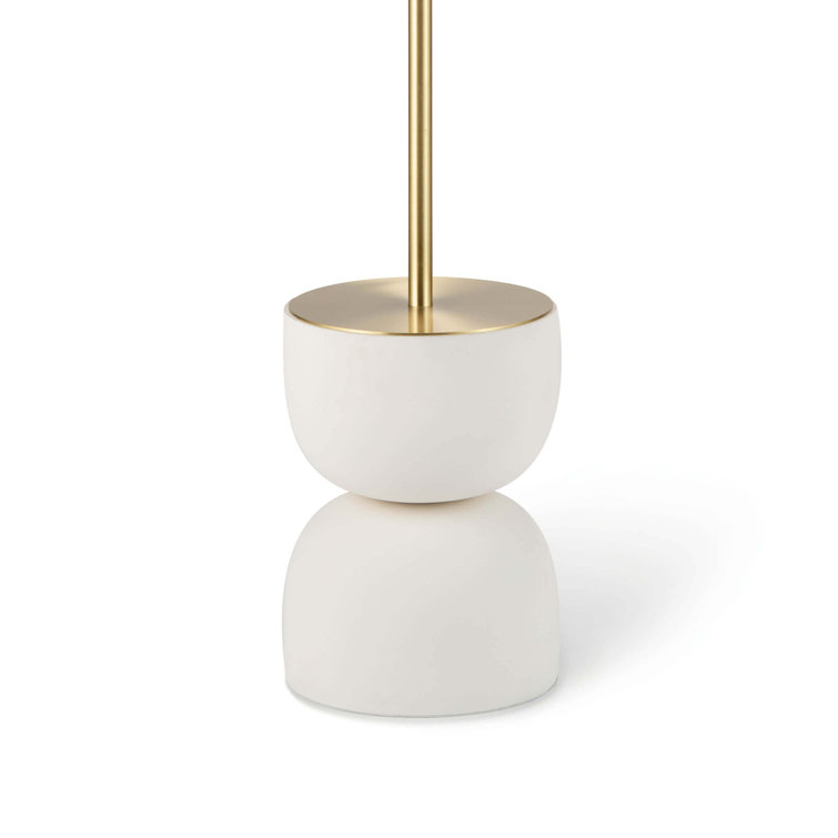 Adjustable White Linen Shade Floor Lamp with Polished Brass