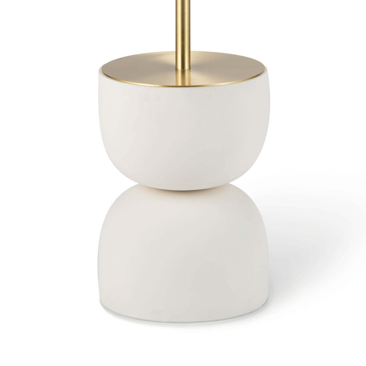 Adjustable White Linen Shade Floor Lamp with Polished Brass