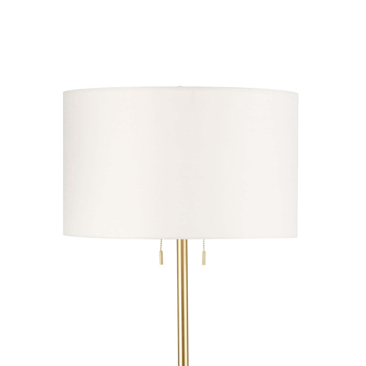 Adjustable White Linen Shade Floor Lamp with Polished Brass
