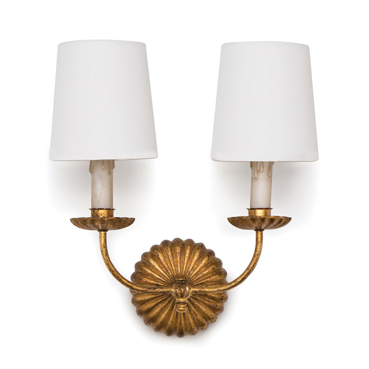 Regina Antique Gold Leaf Linen Shade Dimmable Wall Sconce