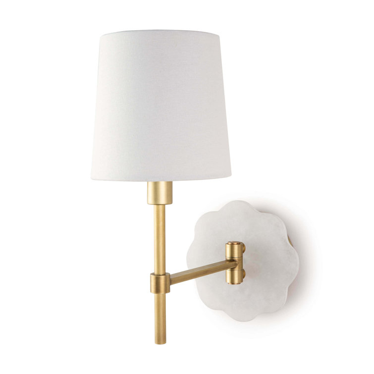 Natural Brass Swing Arm Sconce with Linen Shade