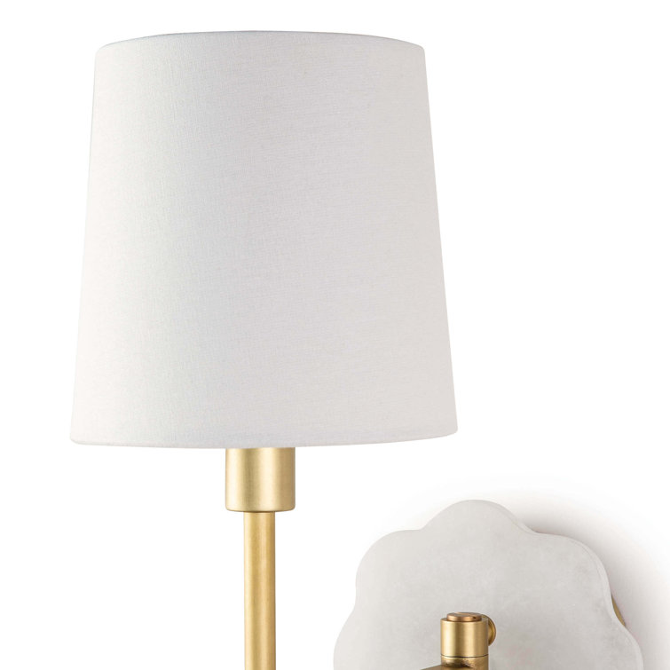 Natural Brass Swing Arm Sconce with Linen Shade