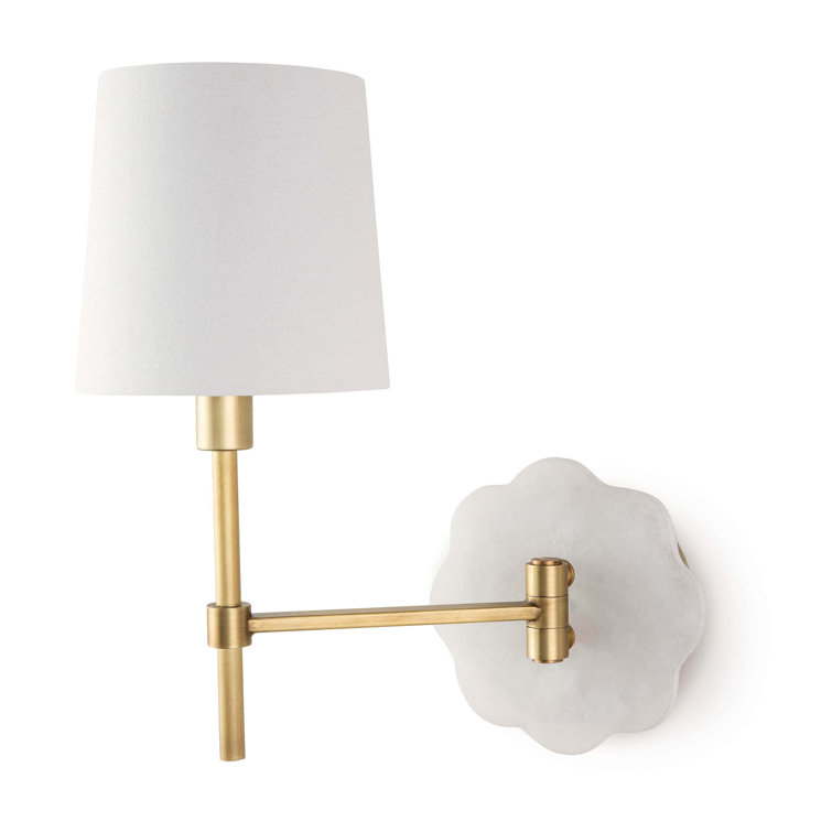 Natural Brass Swing Arm Sconce with Linen Shade