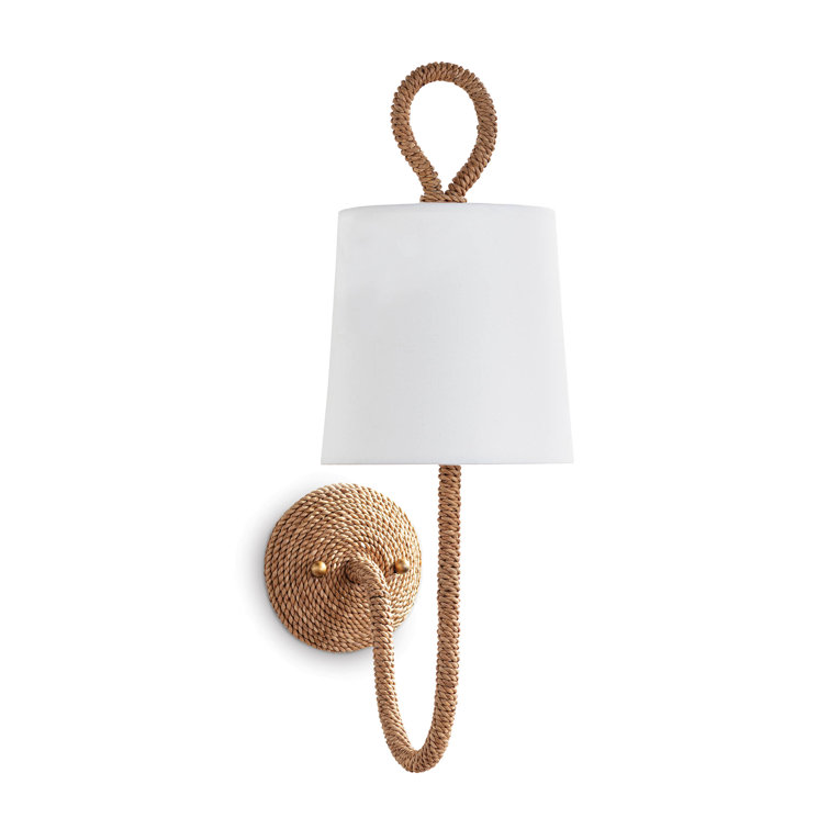 Natural Rattan & Polished Brass Single Sconce with Linen Shade