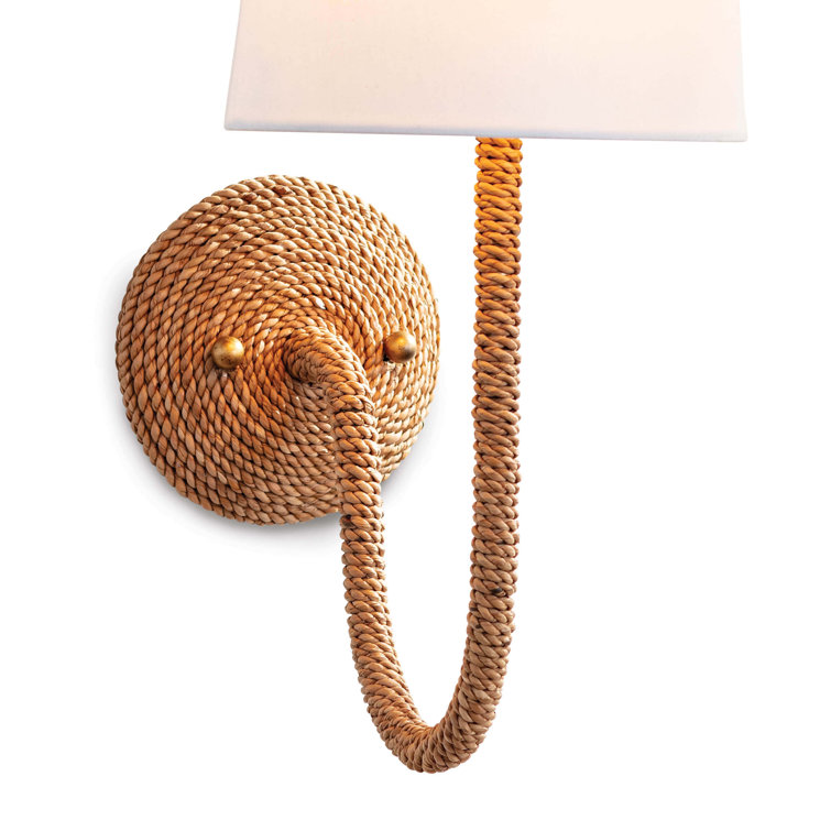Natural Rattan & Polished Brass Single Sconce with Linen Shade