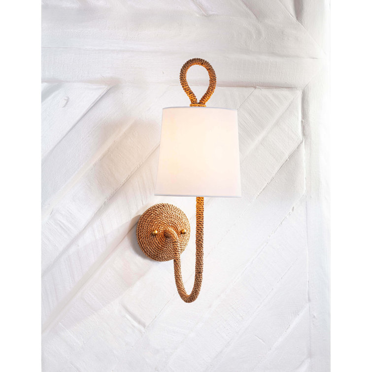 Natural Rattan & Polished Brass Single Sconce with Linen Shade