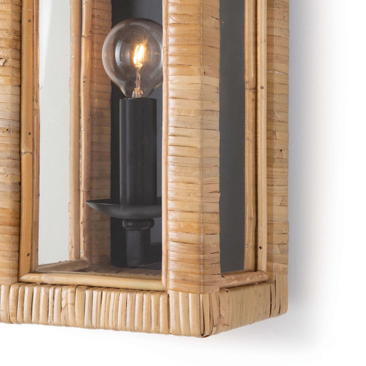 Natural Wicker and Glass Dimmable Sconce