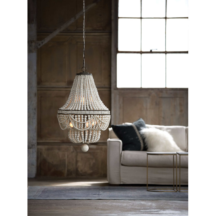 Malibu Weathered White Beaded 6-Light Chandelier