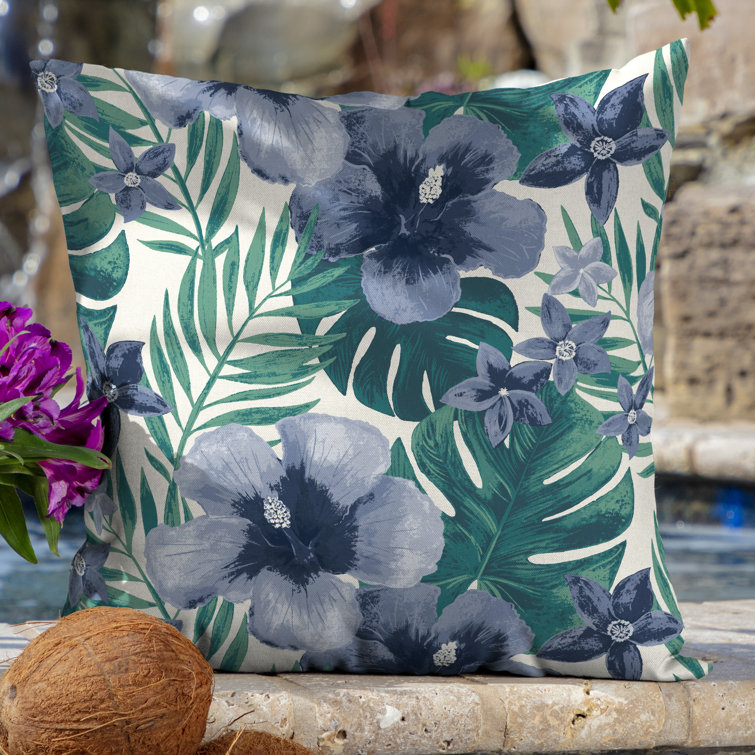 Salome Tropical Blue and Green Outdoor Throw Pillow Set, 16 x 16