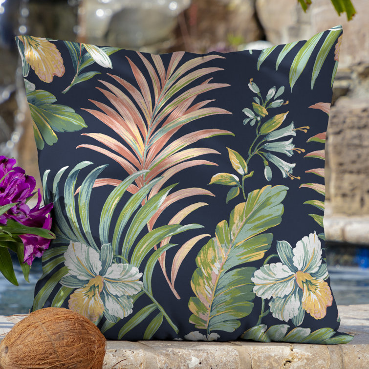 Simone Blue Tropical Outdoor Square Pillow Set with Polyester Fill