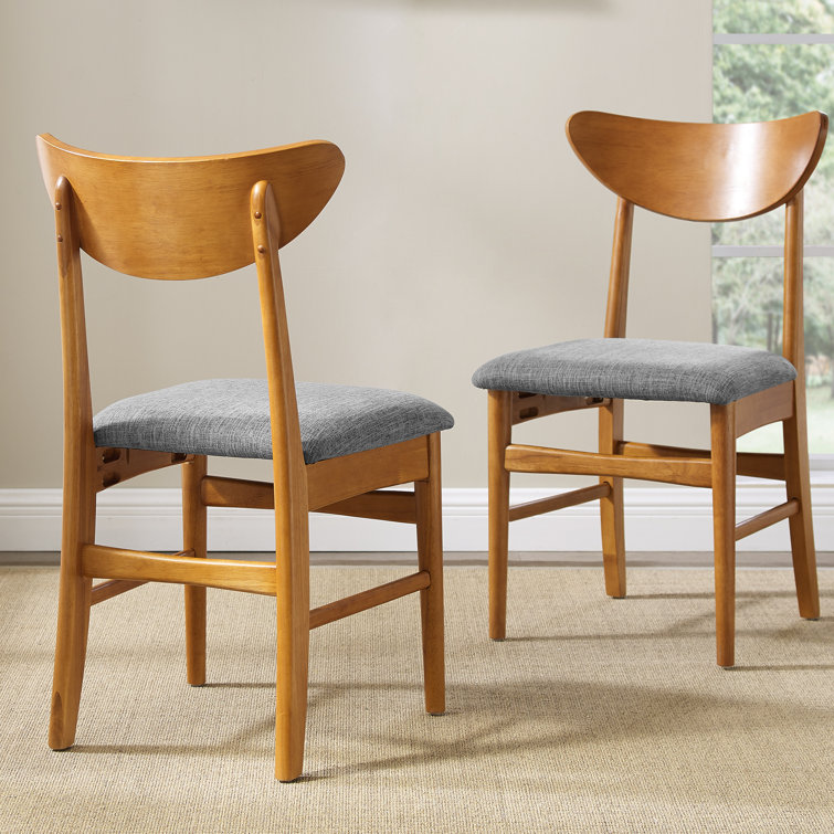 Set of 2 Acorn Wood Dining Chairs with Gray Upholstered Seat