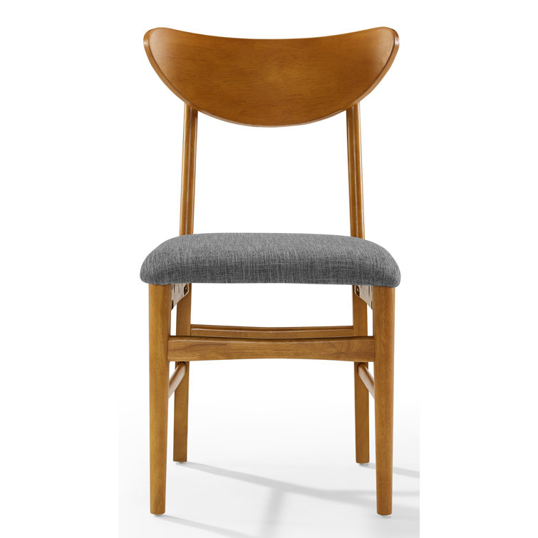 Set of 2 Acorn Wood Dining Chairs with Gray Upholstered Seat