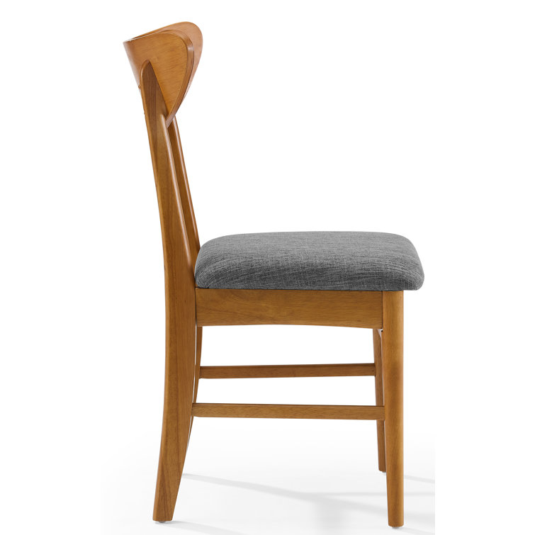 Set of 2 Acorn Wood Dining Chairs with Gray Upholstered Seat