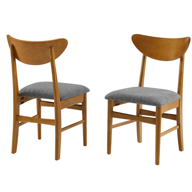 Set of 2 Acorn Wood Dining Chairs with Gray Upholstered Seat