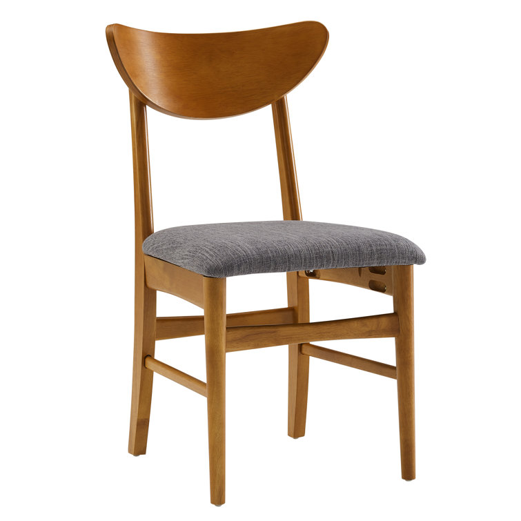 Set of 2 Acorn Wood Dining Chairs with Gray Upholstered Seat